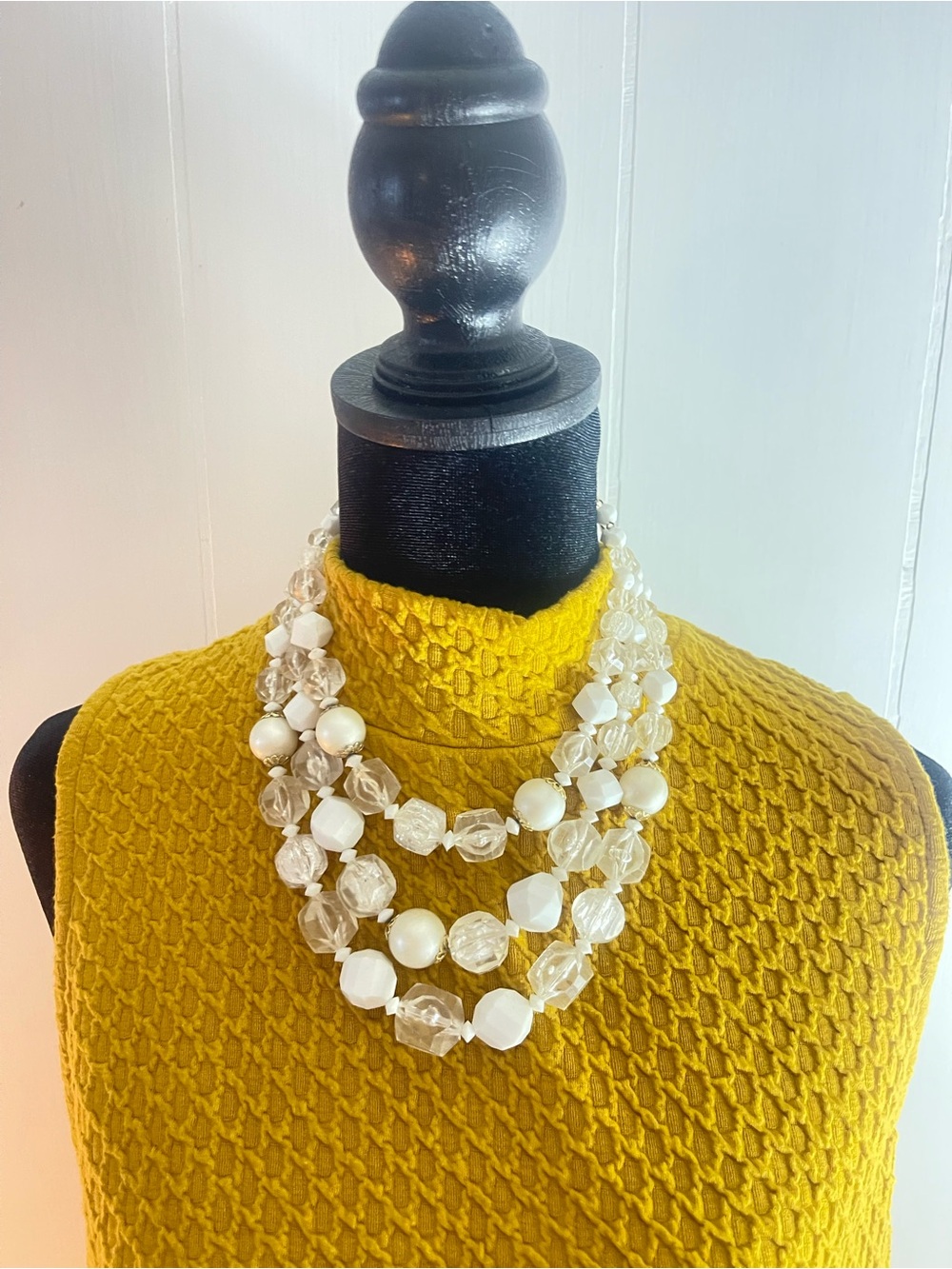 Vintage Multi-Strand White Beaded Necklace marked Germany.